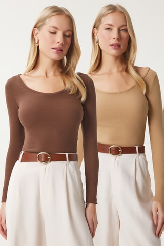 2 tops regular - Castanho e bege