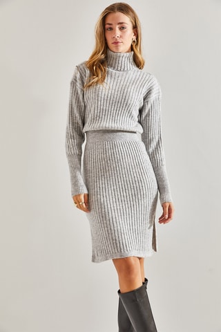 Vestido-camisola - Cinzento claro