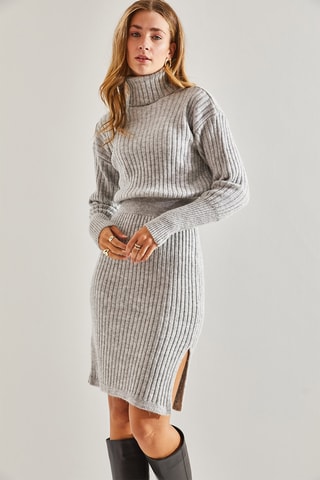 Vestido-camisola - Cinzento claro