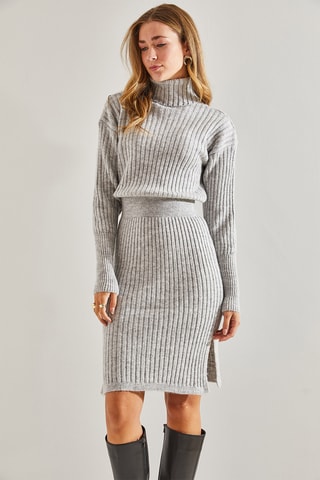 Vestido-camisola - Cinzento claro