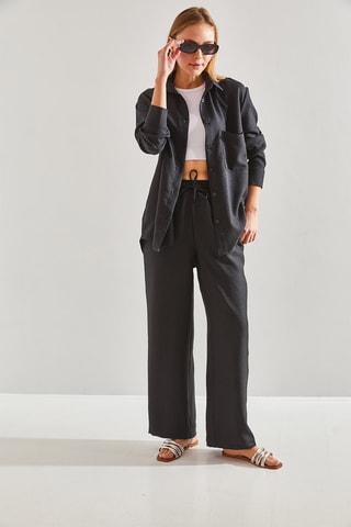 Camisa e calças wide legs - Preto