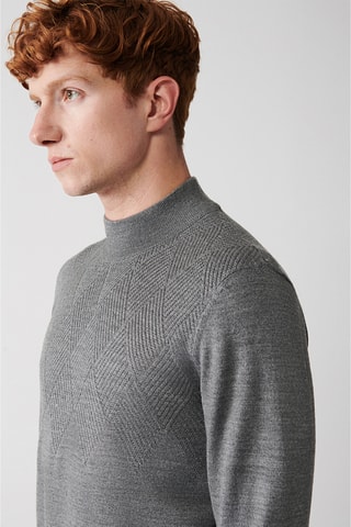 Camisola regular em lã - Cinzento