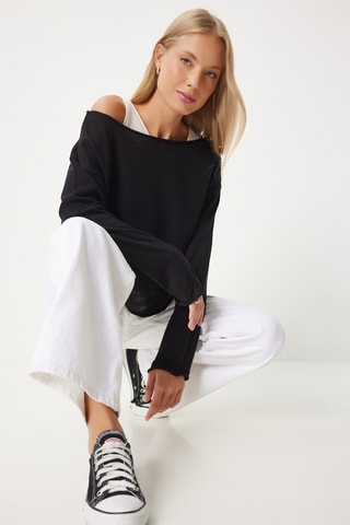Blusa regular e camisola de alças - Preto e branco