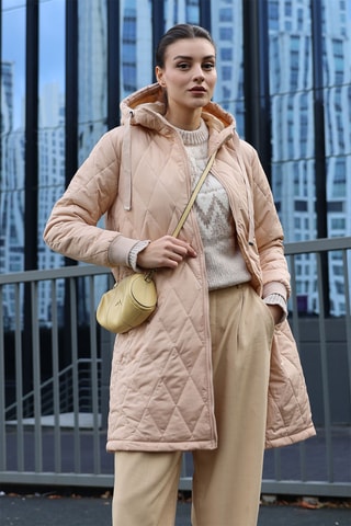 Doudoune regular à capuche - Beige