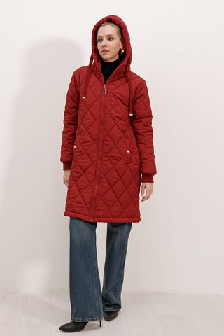 Blusão regular com capuz - Vermelho