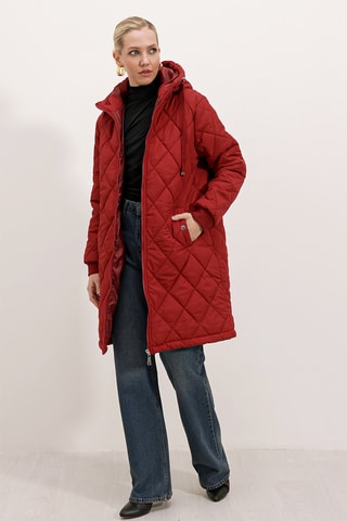 Blusão regular com capuz - Vermelho