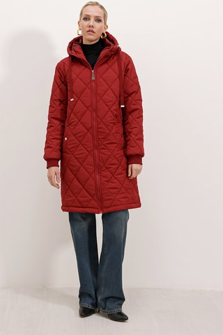 Blusão regular com capuz - Vermelho