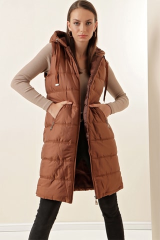 Doudoune longue sans manches - Marron