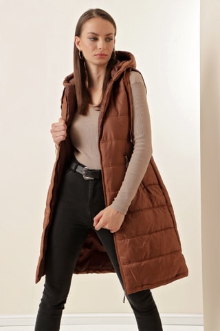 Doudoune longue sans manches - Marron
