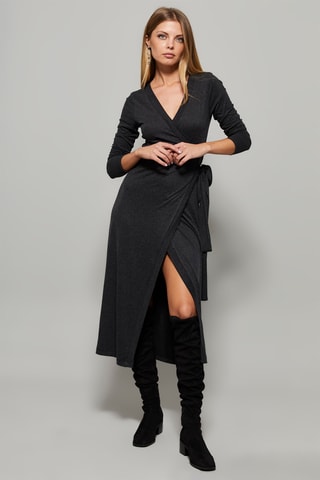 Vestido traçado em lã - Antracite