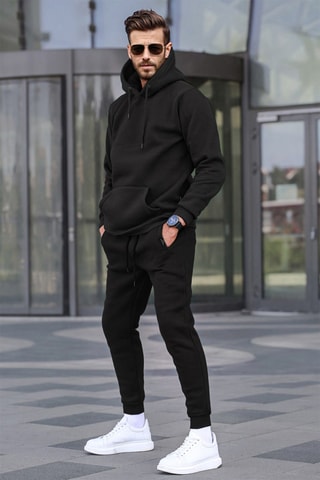 Sweat com capuz e calças de treino - Preto
