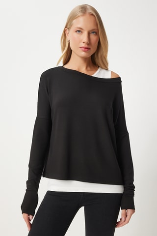 Blusa regular e camisola de alças - Branco e preto