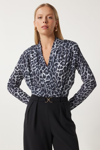 Blusa regular - Cinzento e preto