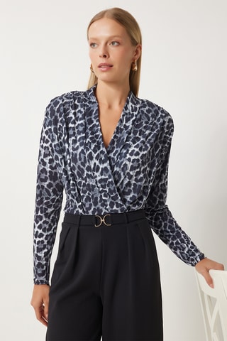 Blusa regular - Cinzento e preto