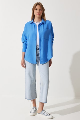 Camisa oversize em linho - Azul
