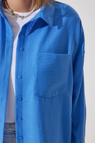 Camisa oversize em linho - Azul