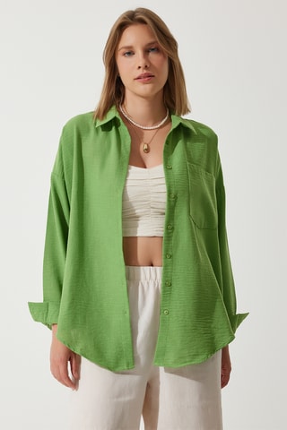 Camisa oversize em linho - Verde