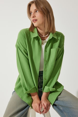 Camisa oversize em linho - Verde
