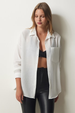 Camisa oversize em linho - Branco