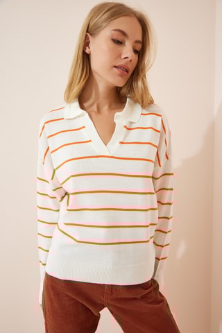 Camisola regular - Branco e laranja