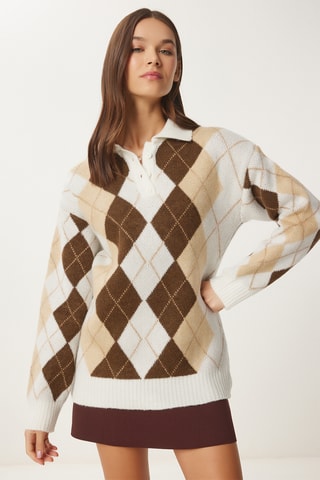 Camisola regular - Cru e marron