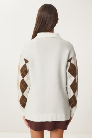 Camisola regular - Cru e marron
