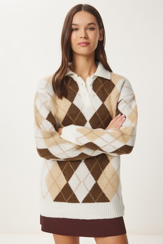 Camisola regular - Cru e marron
