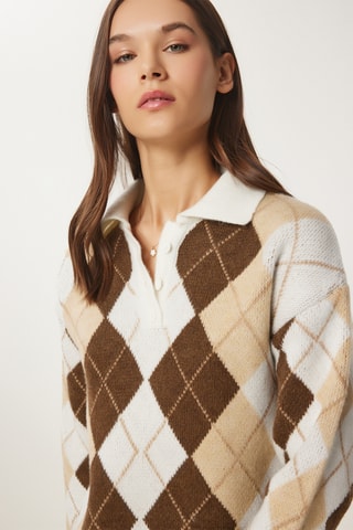 Camisola regular - Cru e marron