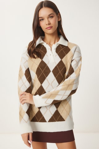 Camisola regular - Cru e marron