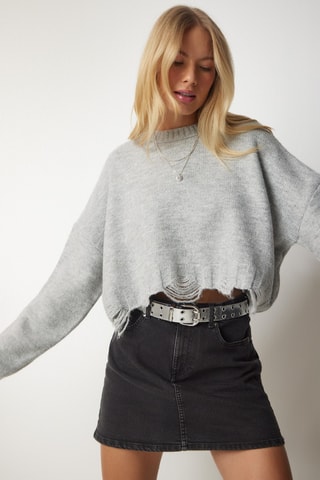Camisola regular em lã - Cinzento
