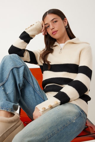 Camisola oversize em lã - Bege e preto