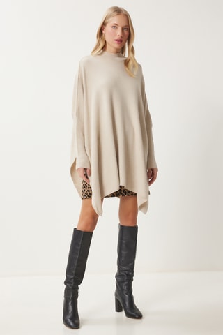Poncho regular em lã - Bege
