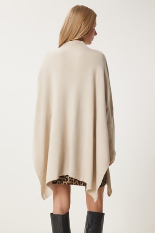 Poncho regular em lã - Bege