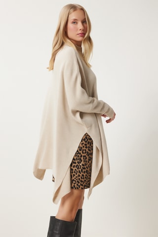 Poncho regular em lã - Bege
