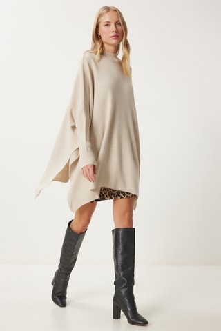 Poncho regular em lã - Bege