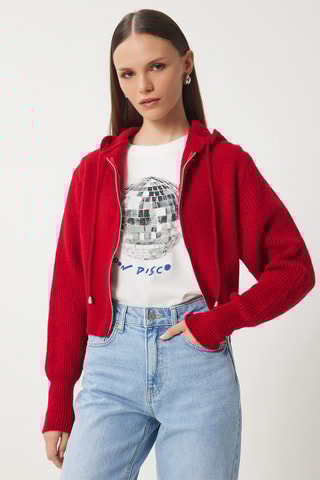 Gilet regular à capuche - Rouge