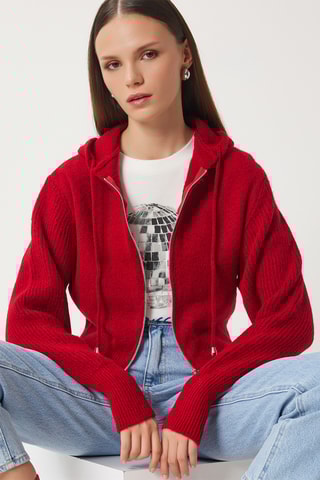 Gilet regular à capuche - Rouge