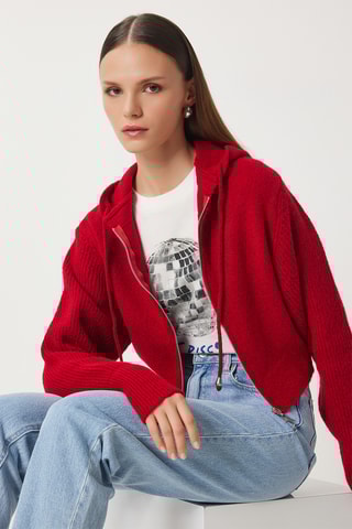 Gilet regular à capuche - Rouge