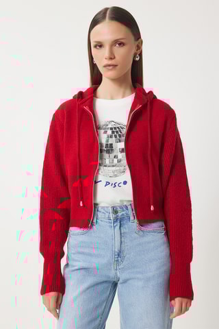 Gilet regular à capuche - Rouge
