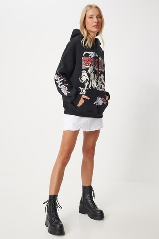Sweat regular com capuz - Preto