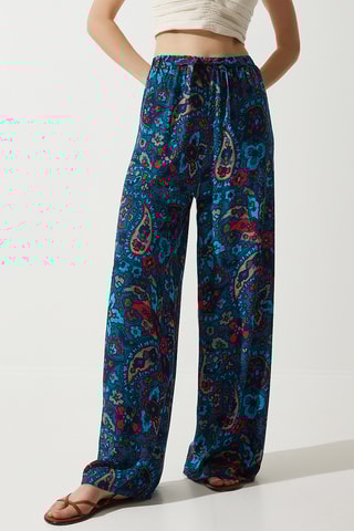 Calças wide legs cintura alta - Azul cobalto