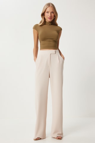 Calças wide legs cintura alta - Creme