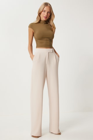 Calças wide legs cintura alta - Creme