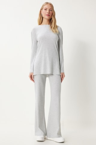 Blusa e calças wide legs - Cinzento claro mesclado