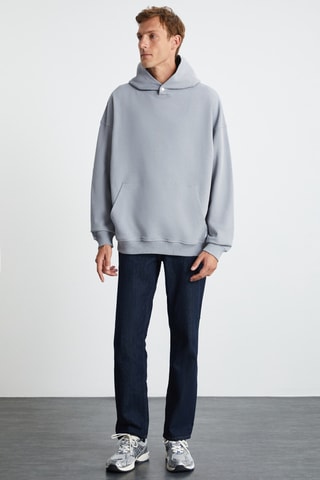 Sweat com capuz regular - Cinzento claro
