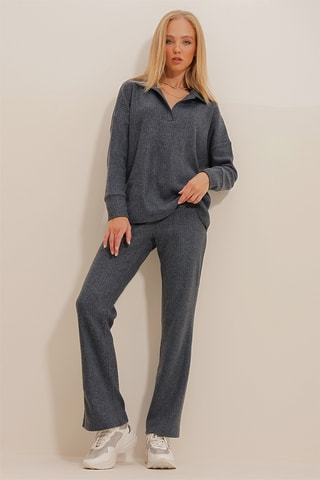 Blusa regular e calças palazzo - Antracite