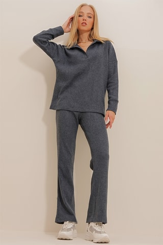 Blusa regular e calças palazzo - Antracite