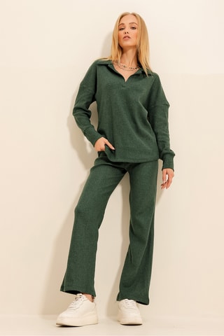 Blusa regular e calças palazzo - Verde