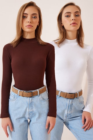 2 tops slim - Castanho e branco