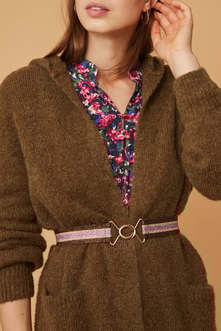 Lang Mohair en Merinoswollen Vest met Capuchon - Kaki